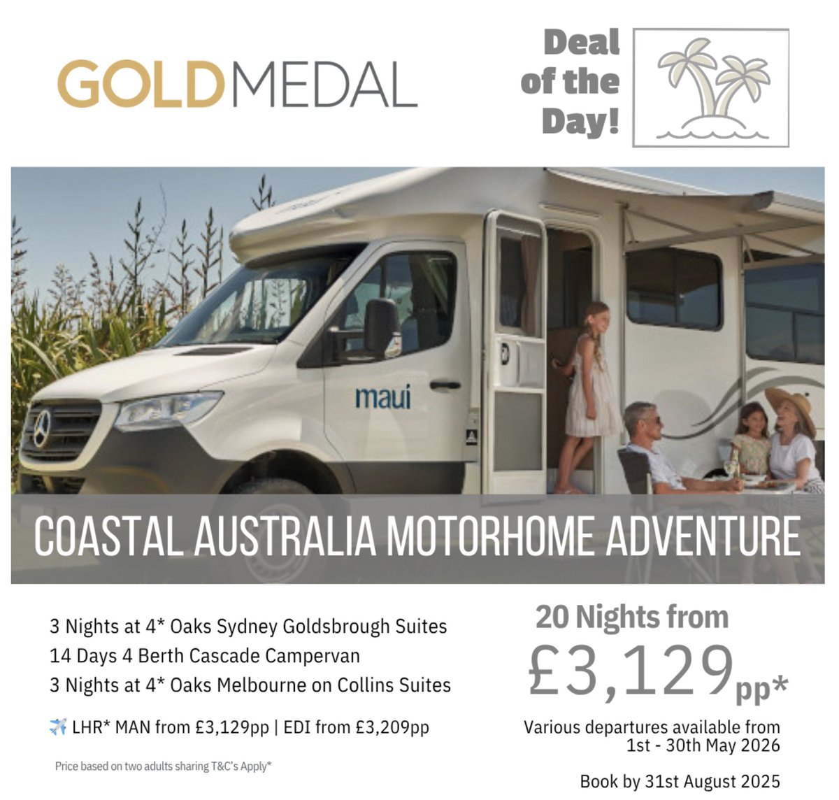 🇦🇺 Australia Road Trip Adventure!

🚐 20 nights inc. Sydney, Melbourne &amp; 14-day motorhome hire
✨ Transfers, value pack &amp; one-way fee included
💸 From £3,129pp

📅 May 2026 | Book by 31 Aug
📞 01978 853886 / 0151 363 6115
#AustraliaTrip #MotorhomeAdventure