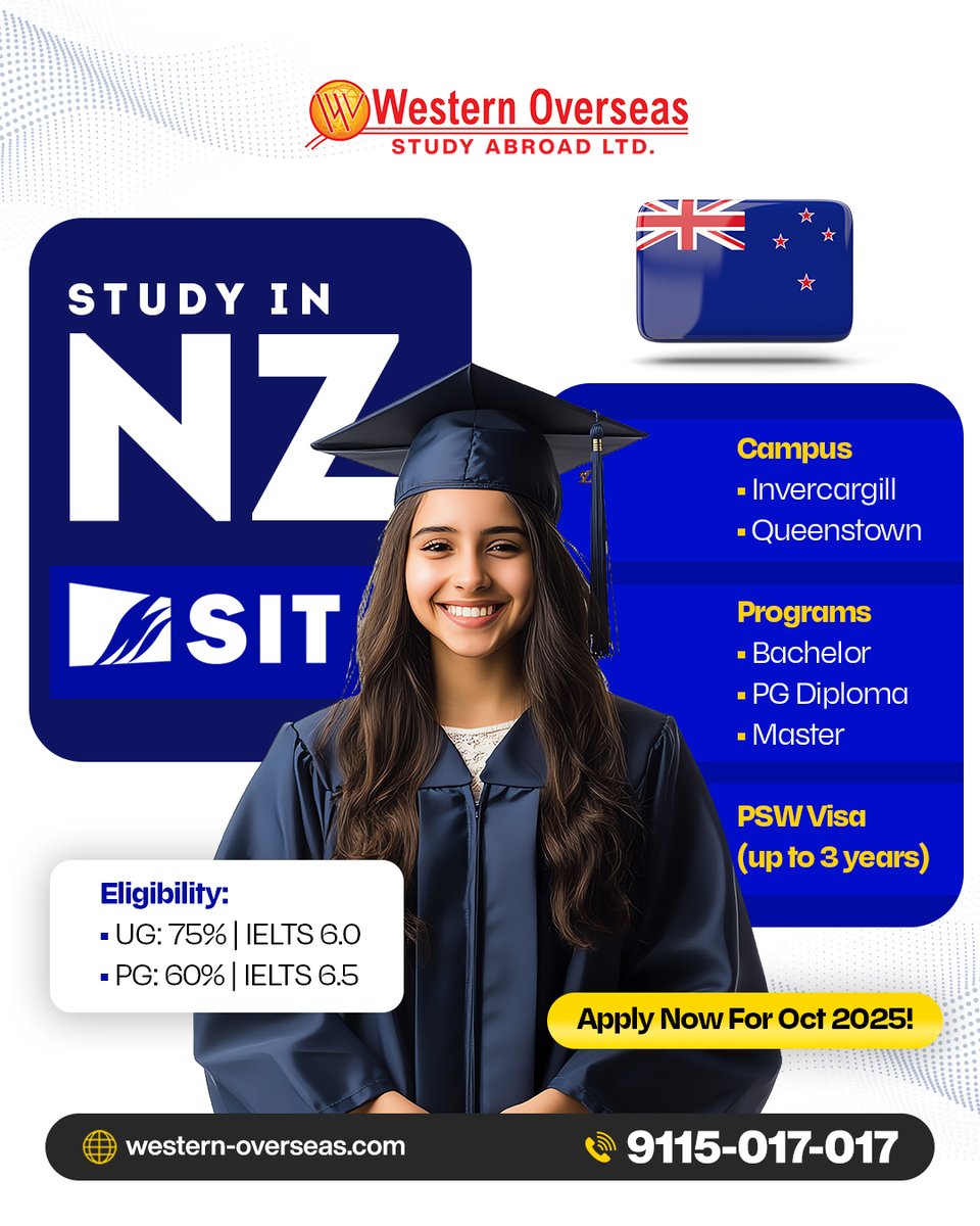westernoverseaa's tweet image. 🚨Study in New Zealand 🇳🇿 Southern Institute of Technology (SIT) 🎓
✨ Top programs | 🛂 PSW up to 3 yrs | 📅 oct 2025 intake

✅ Apply now with western overseas: 
📞: 9115017017

#westernoverseas #studyabroad #studyinnz #psw #oct2025intake