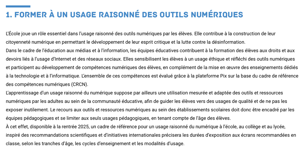 🧑‍💻 #Numérique | Tous niveaux

🔷 « Promouvoir un numérique raisonné à l’école » : le B.O. n°28 du 10.07.25 précise les lignes directrices de l’encadrement des usages du numérique dans les établissements scolaires à compter de la #Rentrée2025 

👉 education.gouv.fr/bo/2025/Hebdo2…