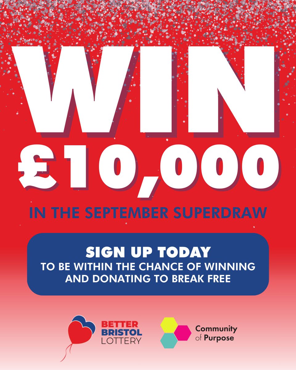 CommofPurpose's tweet image. Better Bristol Lottery Superdraw!
Win £10K on Fri 26 Sept!
>Existing members auto-entered
>New members sign up by end of Aug
Visit our website & join today! (Link in bio⬆️)
Gamble responsibly. Learn more at @gambleawaregb