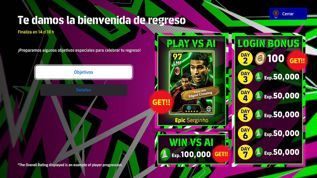 Texoor_'s tweet image. Campaña &apos;Welcome Back&apos; para los usuarios que tengan tiempo sin iniciar sesión.

Están regalando a 🇧🇷 Serginho por medio de objetivos.

#eFootball2026 #eFootballアプリ #eFootball30th