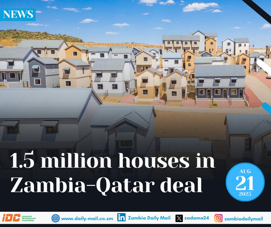 ZAMBIA and Al Mansour Holding LLC of Qatar have signed a binding execution agreement aimed at building about 1.5 million affordable housing units, boosting Zambia's key economic sectors, including tourism and energy.

Other areas of engagement include education, agriculture and