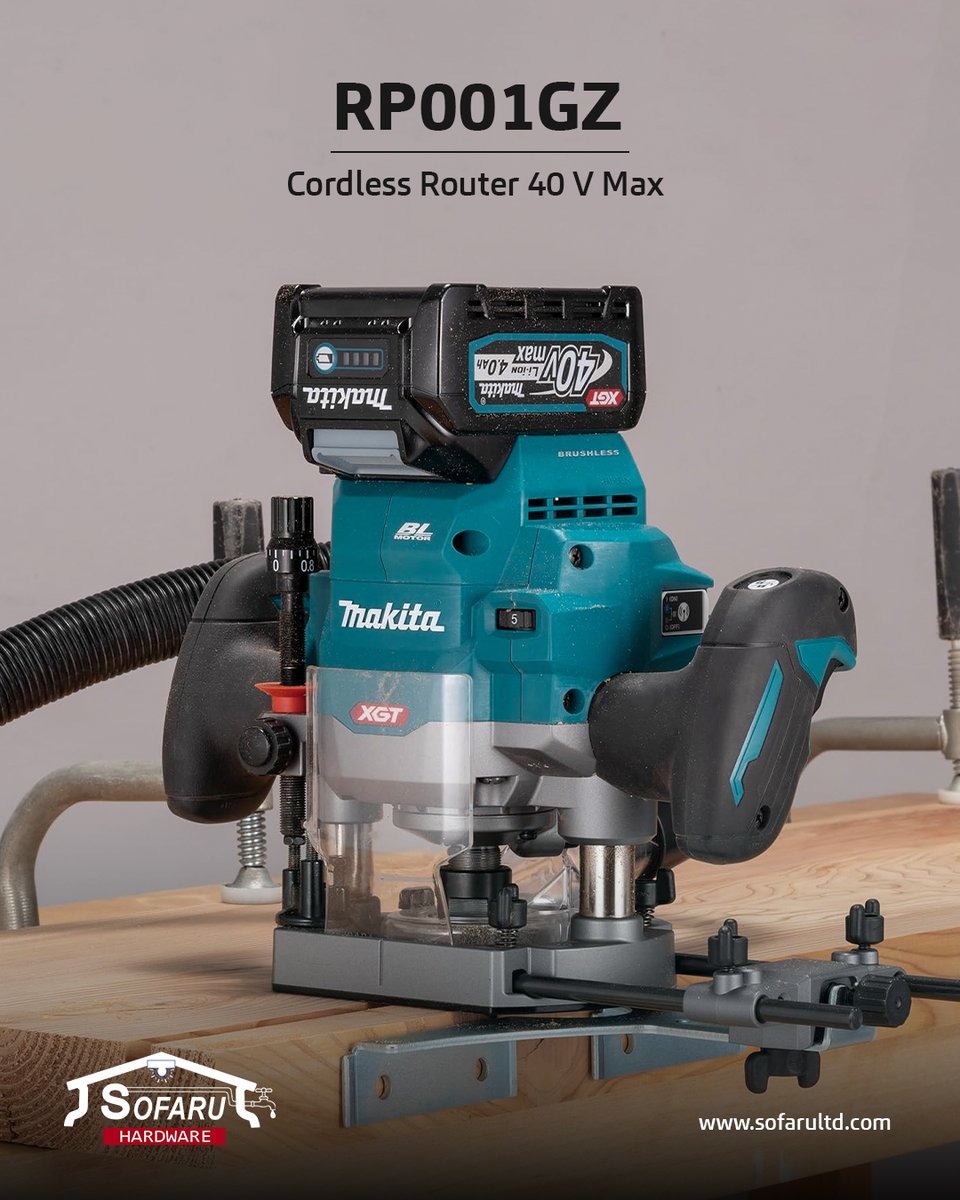 sofarultd's tweet photo. Makita RP001GZ 40V Max XGT® Router—cordless power for clean, precise cuts. Ideal for cabinetry, furniture making, groove cutting, door hinges &amp; decorative edge profiling. Compact, lightweight &amp; built for professionals.

#sofaru #Rwanda https://t.co/JYzmFCnIUE