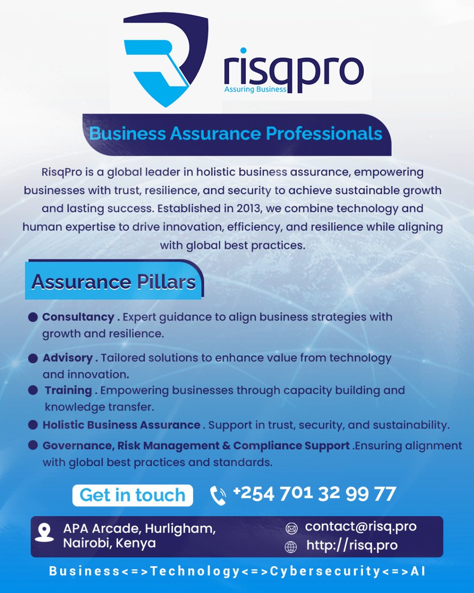 Dr David Njoga, PhD (@davenjoga) on Twitter photo Nexus of: Business<=>Technology<=>Cybersecurity<=>AI
#assurance <a href="/kcsfa/">Kenya CyberSecurity & Forensics Association: KCSFA</a> <a href="/Isaca_kenya/">ISACA KENYA CHAPTER</a> JKIA #risk Nexus of: Business<=>Technology<=>Cybersecurity<=>AI
#assurance <a href="/kcsfa/">Kenya CyberSecurity & Forensics Association: KCSFA</a> <a href="/Isaca_kenya/">ISACA KENYA CHAPTER</a> JKIA #risk