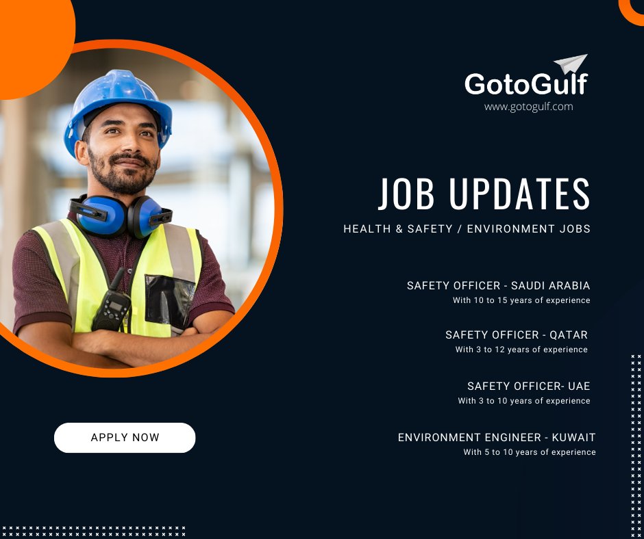 Click on the below link to apply for the job vacancies,
gotogulf.com/PublicSearchVi…
#jobseekers #safetyofficer #environmentalengineer #hsejobs #kuwait #qatar #UAE #saudiarabia #GCCJobs