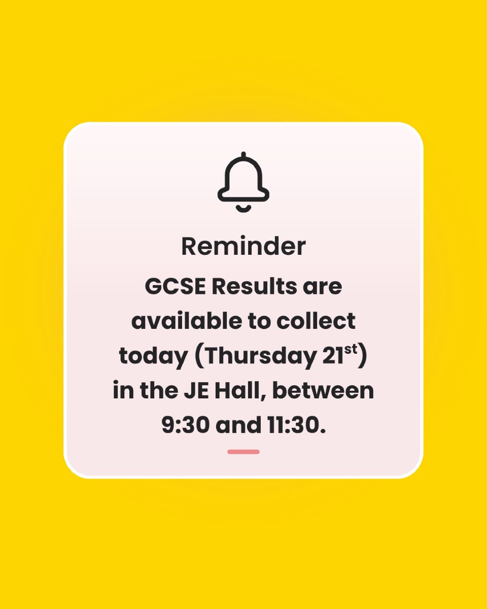Good luck everyone! Just a reminder that GCSE results are available to collect today (Thursday 21st) in the JE hall, between 9:30 and 11:30. We look forward to seeing you! #gwproud