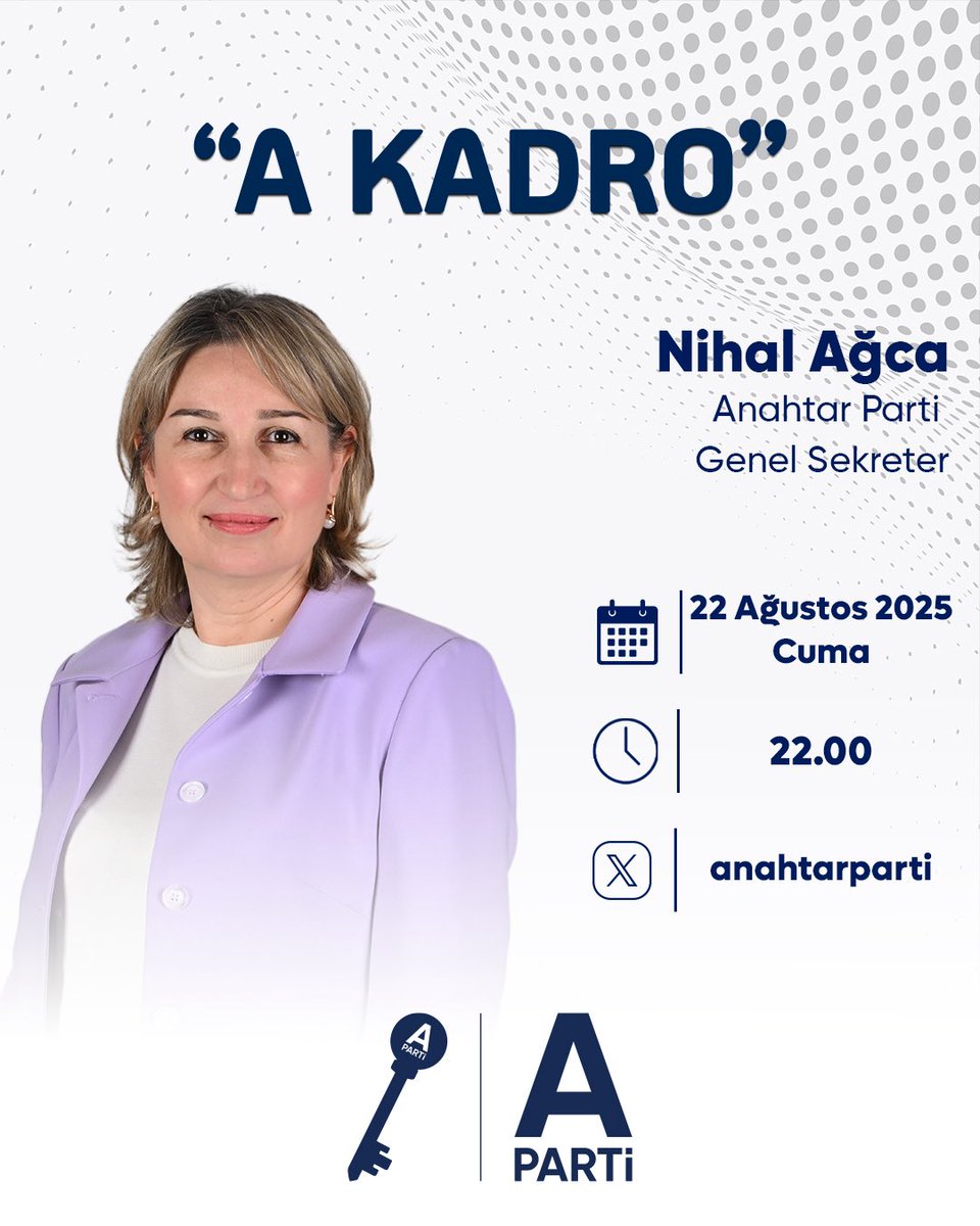 📢 A Kadro

Her hafta farklı bir konukla ülkemizin gündemini, siyaseti ve önemli meseleleri ele aldığımız dijital buluşmamızda bu haftaki konuğumuz; Genel Sekreterimiz Sayın Nihal Ağca olacak.

Bu buluşmada, Anahtar Parti’nin kurumsal yapısını ve Genel Merkez işleyişini