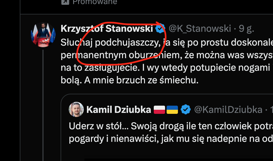kuba_urba's tweet photo. "Podchujaszczy", "wiedźma"??? Krzysiu rozumiem, że jesteś na wakacjach, ale jest takie stare przysłowie "piłeś NIE pisz". No, chyba, że komuś tu nerwy puszczają... ;) @K_Stanowski @KamilDziubka @DorotaWSch @OficjalneZero #zeroKultury #zeroPiS #oficerPiS #podnozekputina https://t.co/xgR46TNdf5