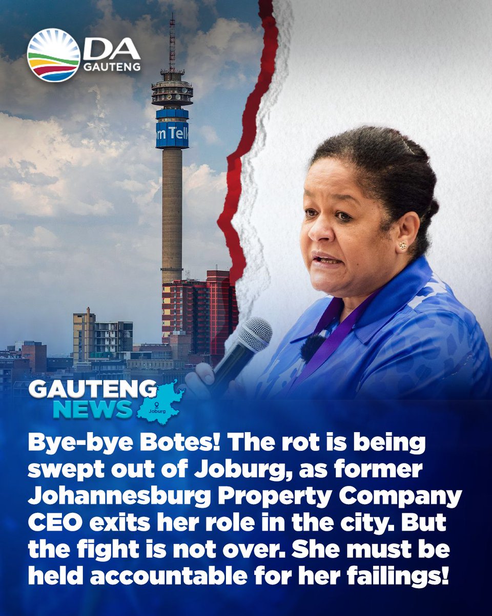 🙌🏼🏆 Bye-bye Botes!

For years, the DA has sounded the alarm about corruption and maladministration at the Johannesburg Property Company under Helen Botes' leadership. While some may see her departure as the end of the story, we are certain that this will not be the end of