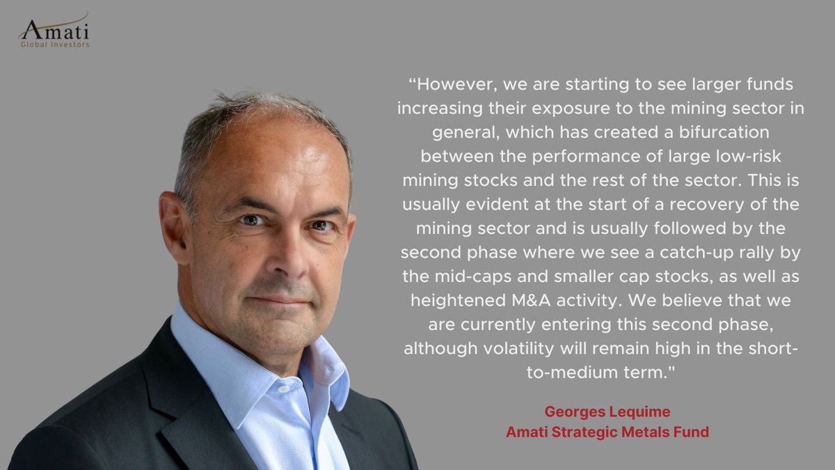 📈Amati Strategic #Metals Fund - "However, we are starting to see larger funds increasing their exposure to the #mining sector in general, which has created a bifurcation between the performance of large low-risk mining stocks and the rest of the sector. This is usually evident