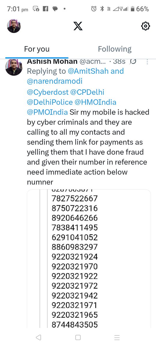acmohan27's tweet photo. @yadavakhilesh @AmitShah @narendramodi @Cyberdost @DelhiPolice @CPDelhi Sir मुझे दिन रात criminals का कॉल आता है, whatsapp call PE jaan se Marne ki dhamki है, मेरे सारे contacts को धमकाया जाता है, delhi police koi complaint nahi le rahi hai mera sara data hack ho gaya hai log dare hue hain https://t.co/DggVjg9egM