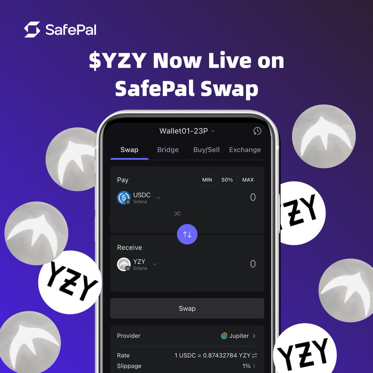 👟 From sneakers to swaps — $YZY (Yeezy Coin) just hit Binance Alpha
Now live on SafePal Swap 🔄
Trade it, bag it, all in your SafePal app

📲 safepal.com/download

⚠️ NFA. DYOR.