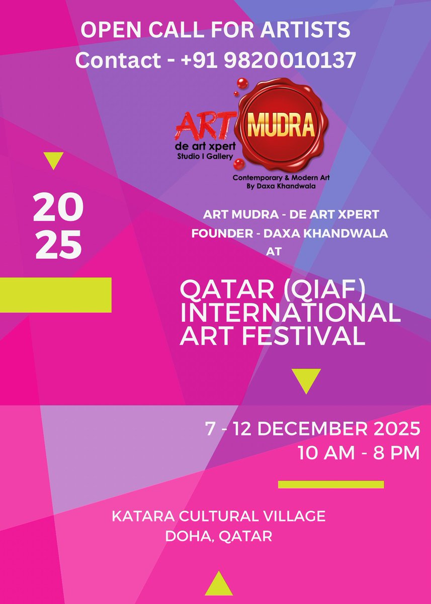 Open Call for Artists – QIAF 2025 🎨

Dear Artist Friends,

We’re excited to announce that Art Mudra has been officially selected as the only Indian gallery and appointed as the Grand Ambassador for the prestigious 7th Edition of the Qatar International Art Festival (QIAF) 2025!