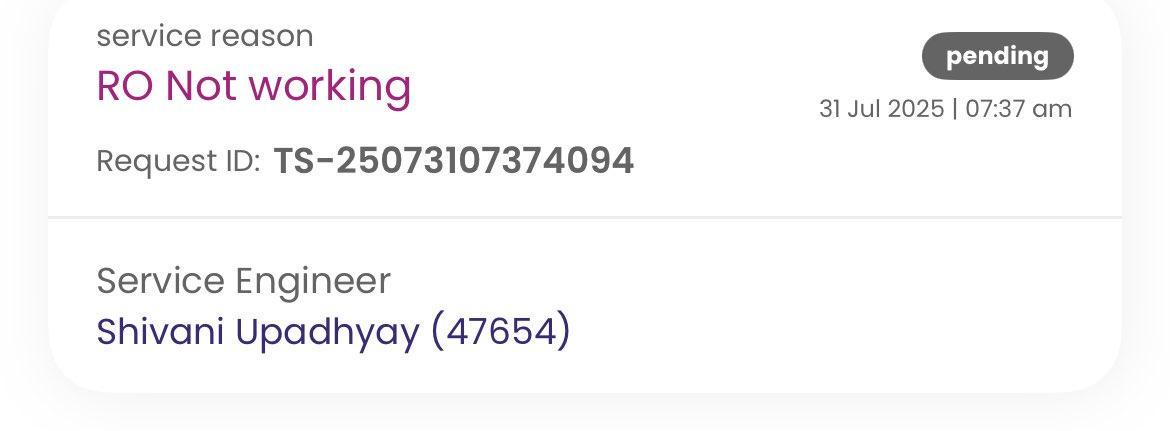 ____VIJAY____'s tweet photo. Complaint raised on july 31st. Still no one called regarding the service.  @DoC_GoI @ConsumerVoiceIn @GoI_MeitY Take action @LivpureSmart @Livpure_India https://t.co/RGzueaQ9ho