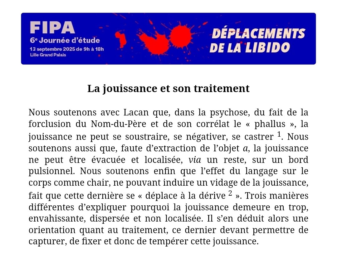 6e Journée de la FIPA - Orientation #12 par Damien Guyonnet
🔵Lire la suite sur le blog: fipa.causefreudienne.org/la-jouissance-…
🔵S'inscrire:
events.causefreudienne.org/homepage/234-d…