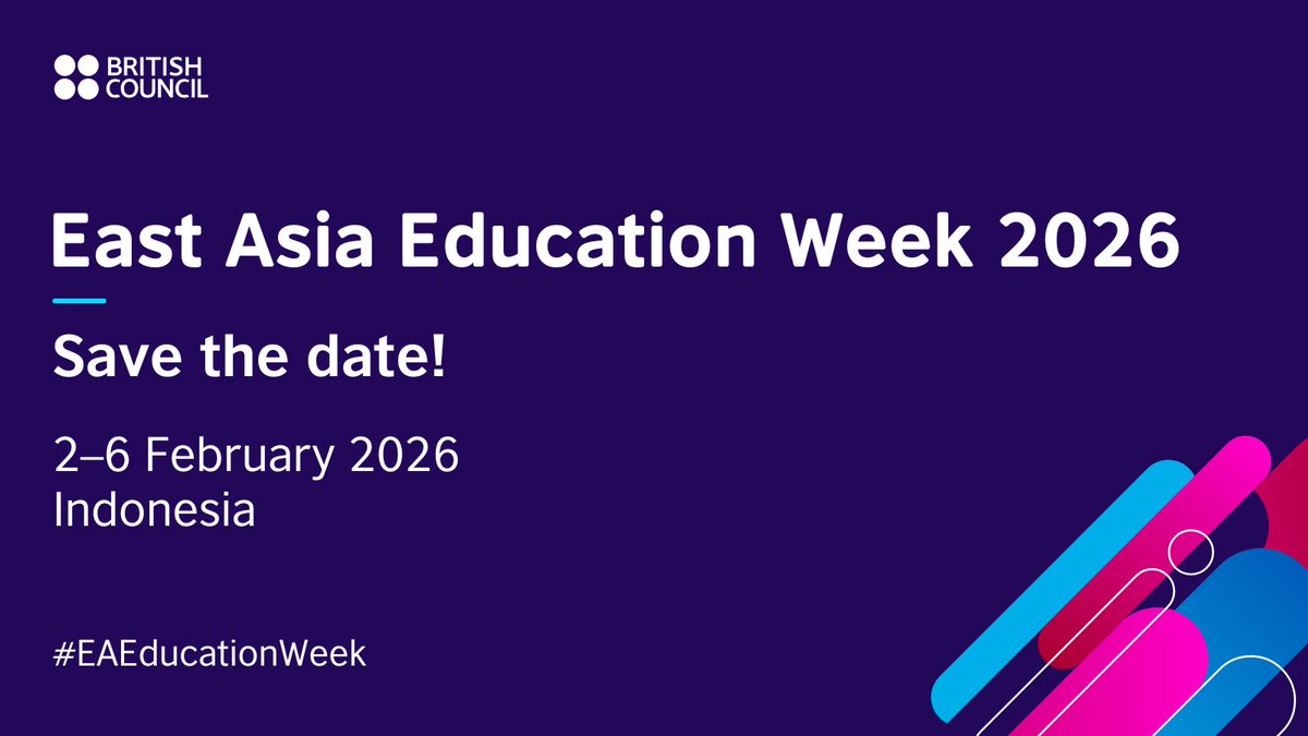 Save the date! 📅
British Council East Asia Education Week 2026 takes place 2–6 Feb in BSD City, Indonesia. Join us for events strengthening UK–East Asia education ties: Agents Conference, ThinkTNE Forum &amp; Campus Visit, and Alumni Awards.
ow.ly/M09S50WI7L9
#EAEducationWeek