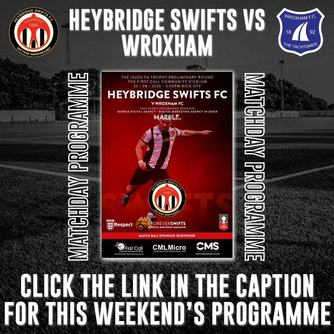 Heybridge Swifts FC (@officialswifts) on Twitter photo 📖 This weekend’s Matchday Programme
Your programme for this weekend's clash with <a href="/The_Yachtsmen/">Wroxham FC</a> is now available to read online.
There will be QR Code's around the bar on Saturday to be able to scan and access the programme on matchday.
Read it here 👇 📖 This weekend’s Matchday Programme
Your programme for this weekend's clash with <a href="/The_Yachtsmen/">Wroxham FC</a> is now available to read online.
There will be QR Code's around the bar on Saturday to be able to scan and access the programme on matchday.
Read it here 👇
