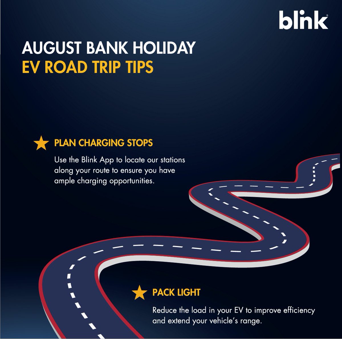 blinkchargingUK's tweet photo. Off on an EV adventure this August Bank Holiday? ☀️🚗

With Blink Charging, top up where you stay, shop, and explore – no detours needed.
⚡ Destination charging, made easy.
📲 Plan your journey today.

#BankHolidayWeekend #EVUK #DriveElectric #BlinkChargingUK #EVTravel https://t.co/7ofDqBQNEh