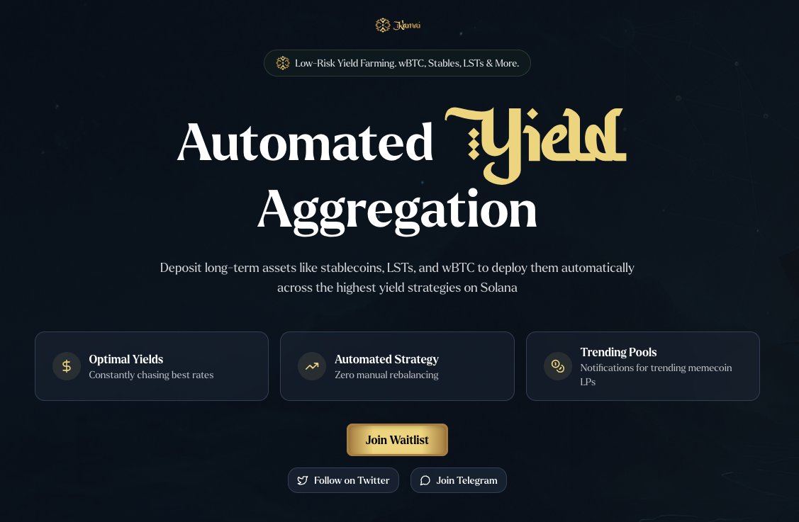 🚨 Big news!

My brother @solashenone just announced his first-ever startup: <a href="/kamaifinance/">Kamai Finance</a>.

It’s an automated &amp; aggregated yield farming protocol on Solana.

Deposit BTC, LSTs, RWAs, or stablecoins, and it automatically reallocates to the highest APY available.

>