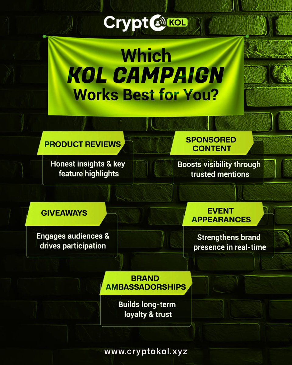 cryptokolz's tweet photo. Choosing the right KOL campaign can make or break your brand’s presence. 🚀
👉Visit more - https://t.co/zO45DXLMOr
#CryptoKol #KOL #crypto #rightkols #kolsimpact #kolsmatter #CryptoMarketing #Web3Community #CryptoGrowth #DigitalStrategy #choosekols https://t.co/BO3QMi8JgY