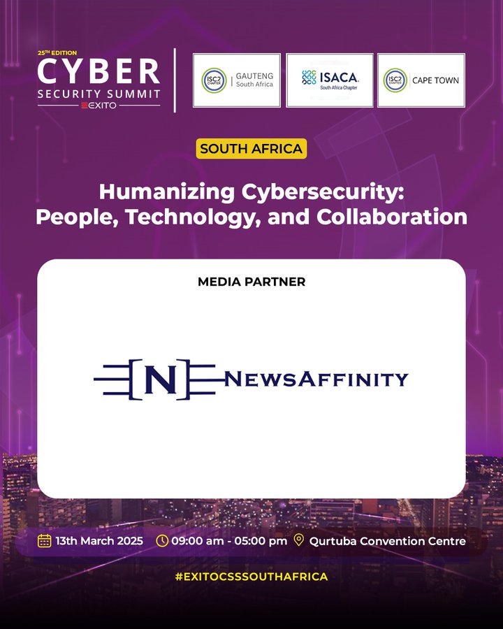 News affinity is proud to be an Official Media Partner for the 25th Edition of the Cyber Security Summit – South Africa! 🌍 📷 

Date: March 13, 2025 📷