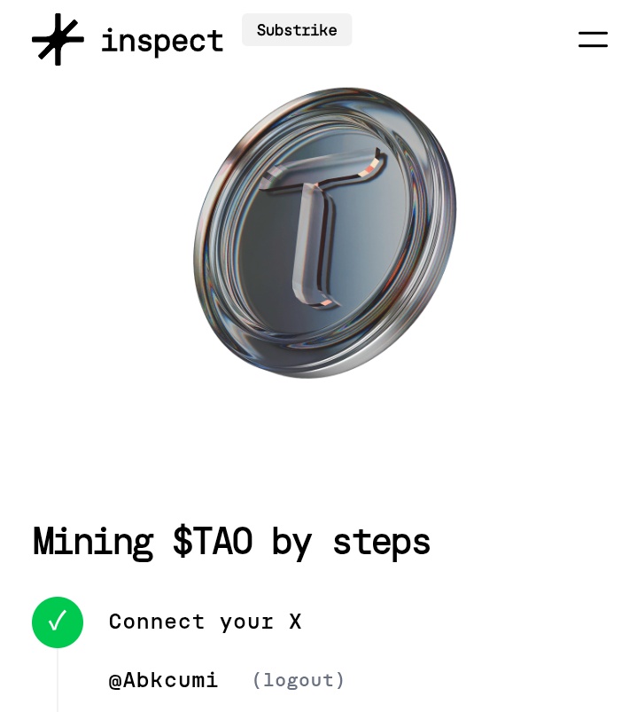 Abkcumi's tweet photo. Get FREE $TAO 🎉

It's so easy
Like
Repost
Comment

You're really mining 👀💪 $TAO @inspectxyz https://t.co/oxZJuGuU8j