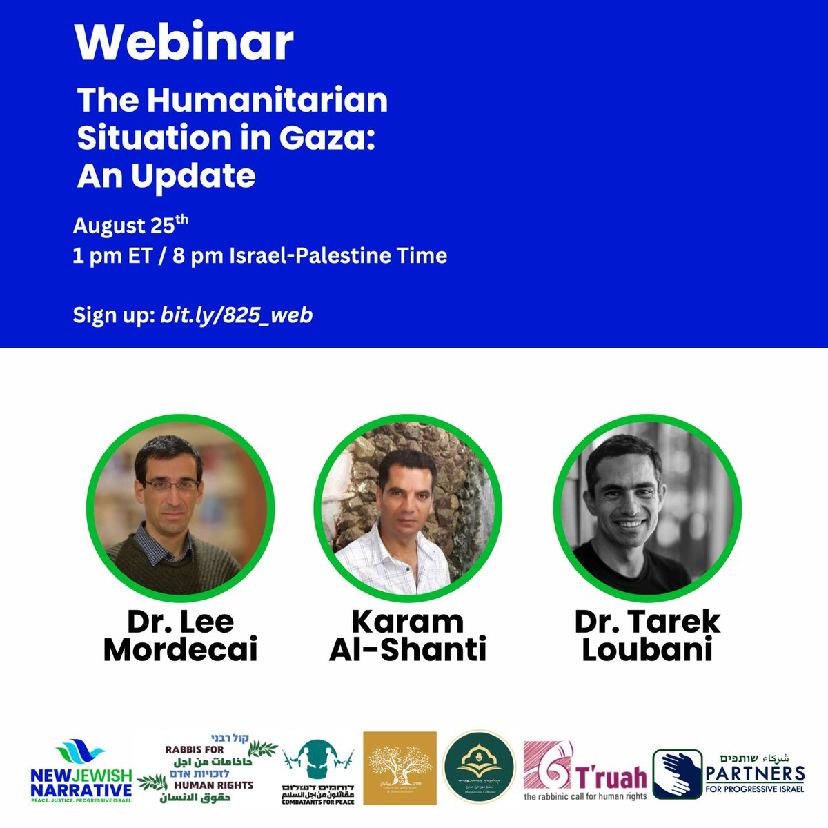 Join us for a discussion on the crisis in Gaza with:
- Dr. Tarek Loubani – Doctor, founder of Glia Project
- Dr. Lee Mordecai – Israeli historian documenting the humanitarian catastrophe in Gaza
- Karam Al-Shanti – Red Cross staff member, native to Gaza
 bit.ly/825_web*