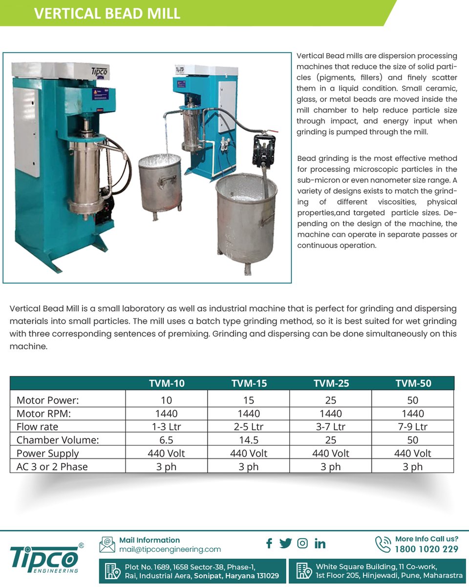 tipcoengineer's tweet image. Precision in Grinding & Dispersion – The Vertical Bead Mill by Tipco Engineering. Batch-type grinding method ensures it is perfectly suited for wet grinding with optimal premixing. 
Available in models: TVM-10 | TVM-15 | TVM-25 | TVM-50
.
.
.
.
#machine #manufacturer #industrial