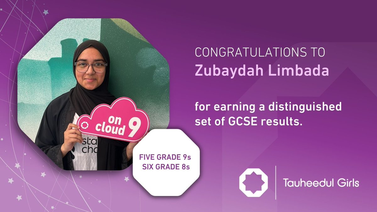 TauheedulGirls's tweet image. Congratulations to Zubaydah…achieving the top Grade 9 in five subjects as well as six Grade 8s!
#tauheedul #GCSEs #GCSEResultsDay #ResultsDay #WeAreStar @StarAcademies