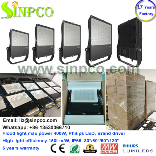 SINPCO G Series floodlight, the most valuable and ultra brightness, power range 50W ~ 400W.
* Brand driver, wide input voltage .
* Brand Philips LEDs, high light efficiency 150Lm/W .
* Precise lighting distribution 30°/60°/90°/120° .
*  IP66, IK08 protection.
*  5 years warranty.