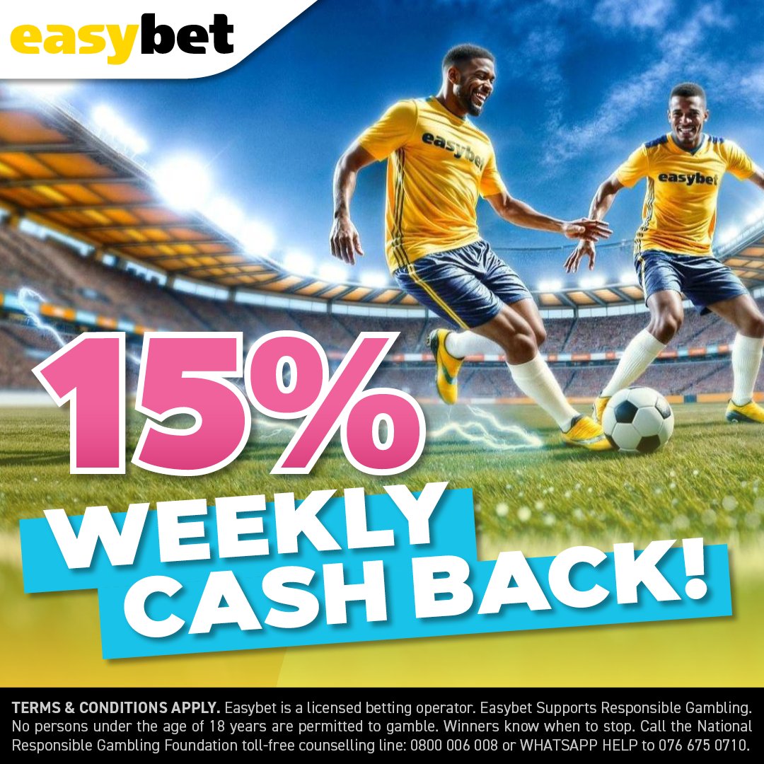 Easybet_SA's tweet photo. 💥 Score 15% Weekly Sports Cashback! 💥
Had a rough week on the slip? Don’t sweat it — every Thursday you’ll get up to 15% back on your net losses. ⚽🏉🏀
Your comeback starts here! 💸
Learn more 👉 https://t.co/O63bmkAsHS
#Easybet #SportsCashback #ThursdayBonus #SABetting #WinBack