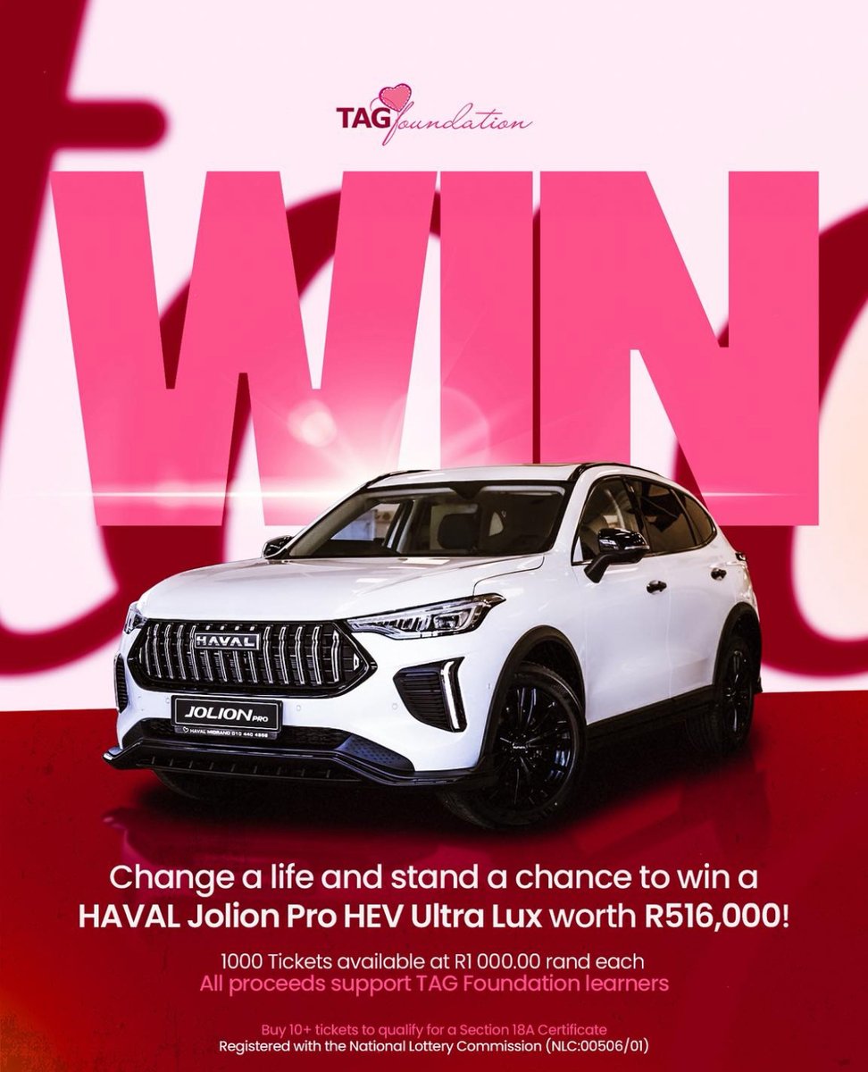 A reminder to buy your raffle tickets and support the TAG Foundation, and you could be driving off in a new car!
At the same time you will be helping to change the lives of our learners. Thank you for your support.
tagfoundation.online/draw/win-a-car/