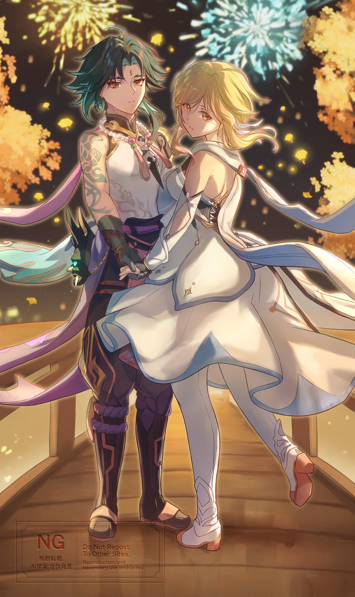 My spring and standee art for <a href="/Sojrnersweetdrm/">XiaoLumi Fanzine ✦ Sojourner’s Sweet Dream</a>~ 
thank you again for having me 😆🙏💖
#xiaolumi #魈荧 #魈蛍