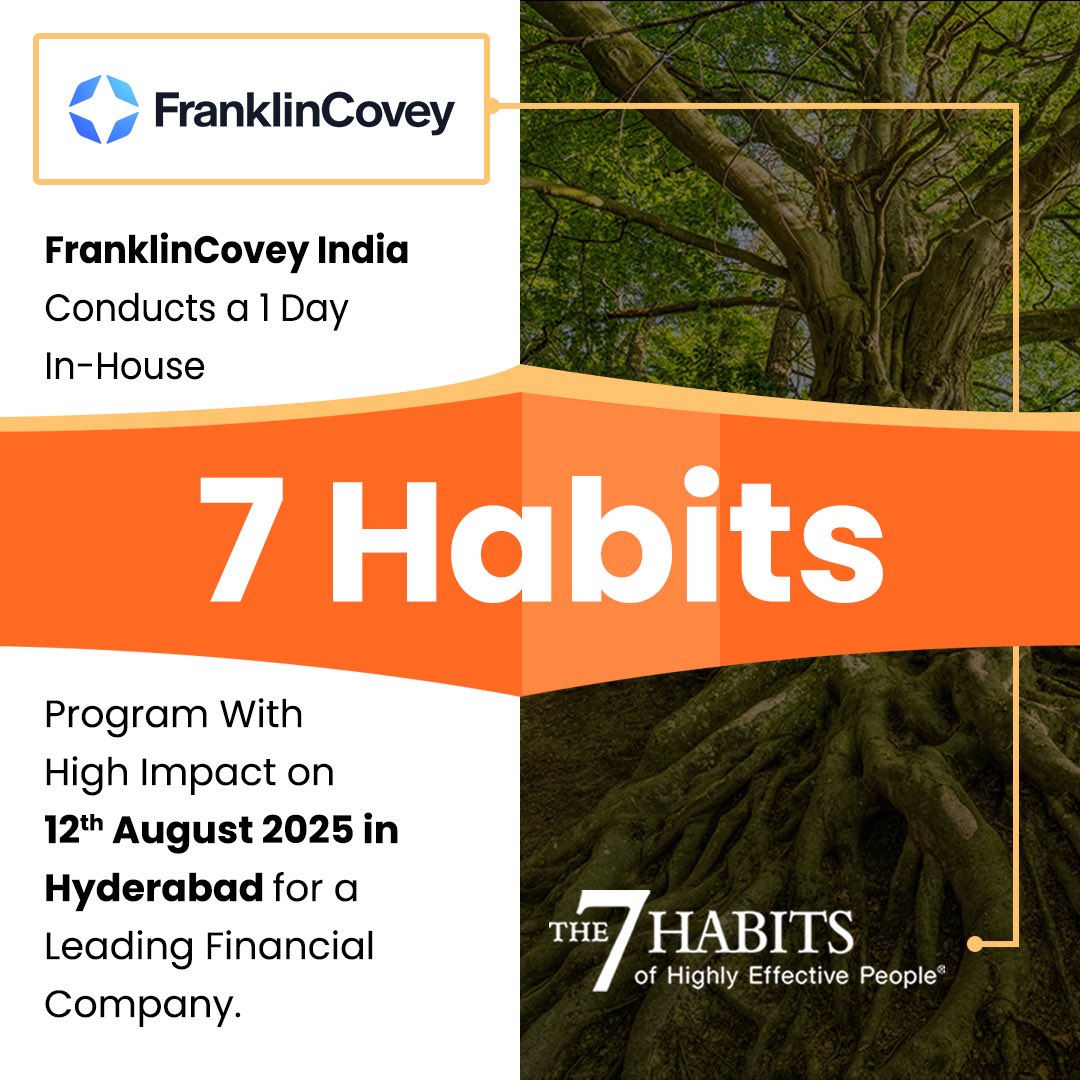 Unlocking leadership potential in Hyderabad! ✨
On 12th August 2025, FranklinCovey India delivered a powerful one-day in-house 7 Habits of Highly Effective People program for a leading financial organization, equipping leaders with timeless principles to thrive in today’s world.