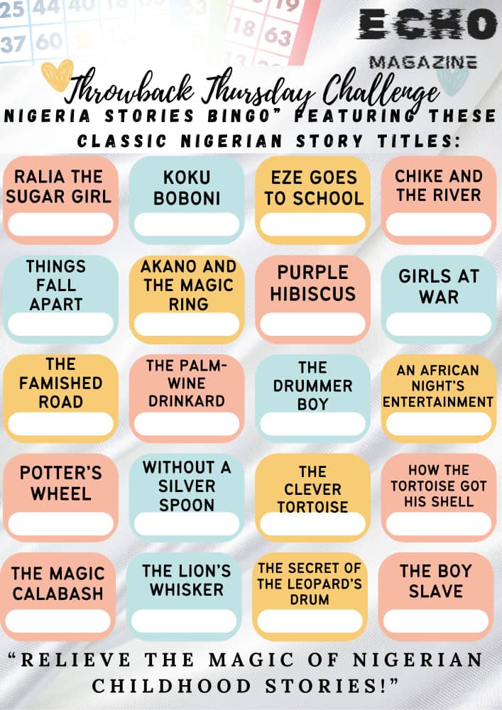 The_Echo_Mag's tweet photo. Which of these timeless gems did you grow up reading?  
📚💫 Share your favorite in the comments and tag a friend who read them too!  

#EchoMagazine #ThrowbackThursday #NigerianStories #LiteraryNostalgia #ChildhoodMemories #StoryTime https://t.co/xqv6kxePUF