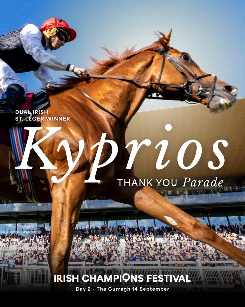 The Curragh Racecourse (@curraghrace) on Twitter photo Thank You Kyprios ❤️🏆
This September 14th , the Curragh will welcome back Kyprios – dual <a href="/comerhomesgroup/">Comer Homes Group</a> Irish St. Leger winner, eight-time Group 1 hero, and the stayer who captured hearts.
From unforgettable victories to his remarkable resilience, Kyprios has given racing Thank You Kyprios ❤️🏆
This September 14th , the Curragh will welcome back Kyprios – dual <a href="/comerhomesgroup/">Comer Homes Group</a> Irish St. Leger winner, eight-time Group 1 hero, and the stayer who captured hearts.
From unforgettable victories to his remarkable resilience, Kyprios has given racing