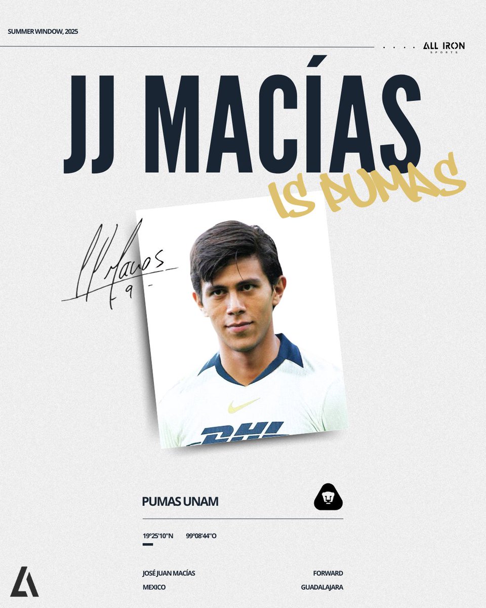 𝗝𝗝 𝗠𝗔𝗖𝗜𝗔𝗦 𝗜𝗦 𝗔 𝗡𝗘𝗪 𝗣𝗟𝗔𝗬𝗘𝗥 𝗙𝗢𝗥 <a href="/PumasMX/">PUMAS</a>! 

We’re pleased to announce the arrival of the forward to the Mexican club in an agreement in which we also want to extend our gratitude for the work of 'AIS Football Agency'. 

Best of luck in this new chapter! 🇲🇽