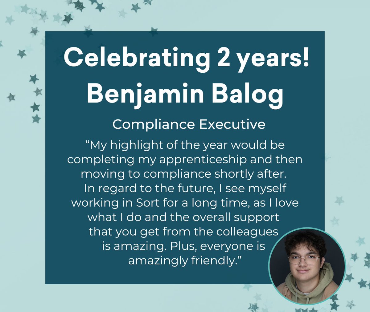 Today we're celebrating 2 years of Benjamin Balog! 🎉

A huge congratulations on your work anniversary! From Apprentice to Compliance Executive, we're so proud of how far you've come in your role 💚 

#WorkAnniversary #LegalCareers