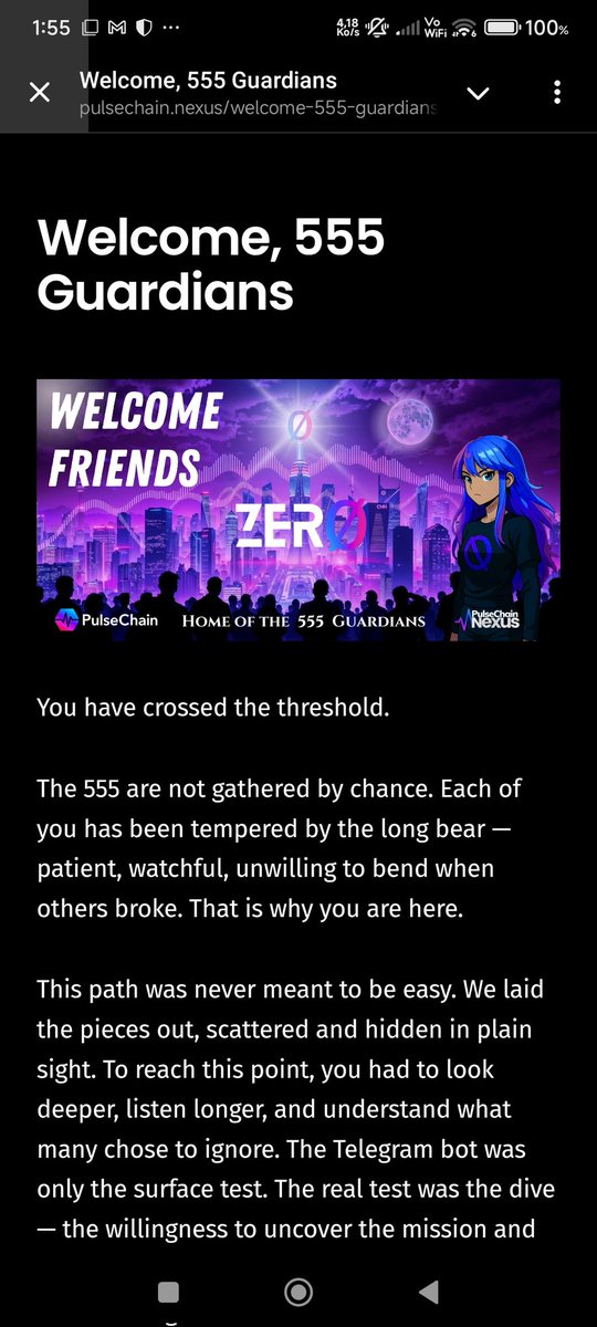 CT,

Had to share this with you! 

I'm proud to be a chosen one, I'm now one of the Guardians of $ZERO and more widely of Pulsechain! ✊🫡

Let's protect the Blockchain and make sure we stay fully decentralized! 

#Zerotrust

Mark this : 238

DYOR and begin here ▶️ <a href="/i_am_veritya/">ZERO | ⱽᵉʳᶦᵗʸᵃ ᵀʰᵃˡᵃˢˢᵃ</a>