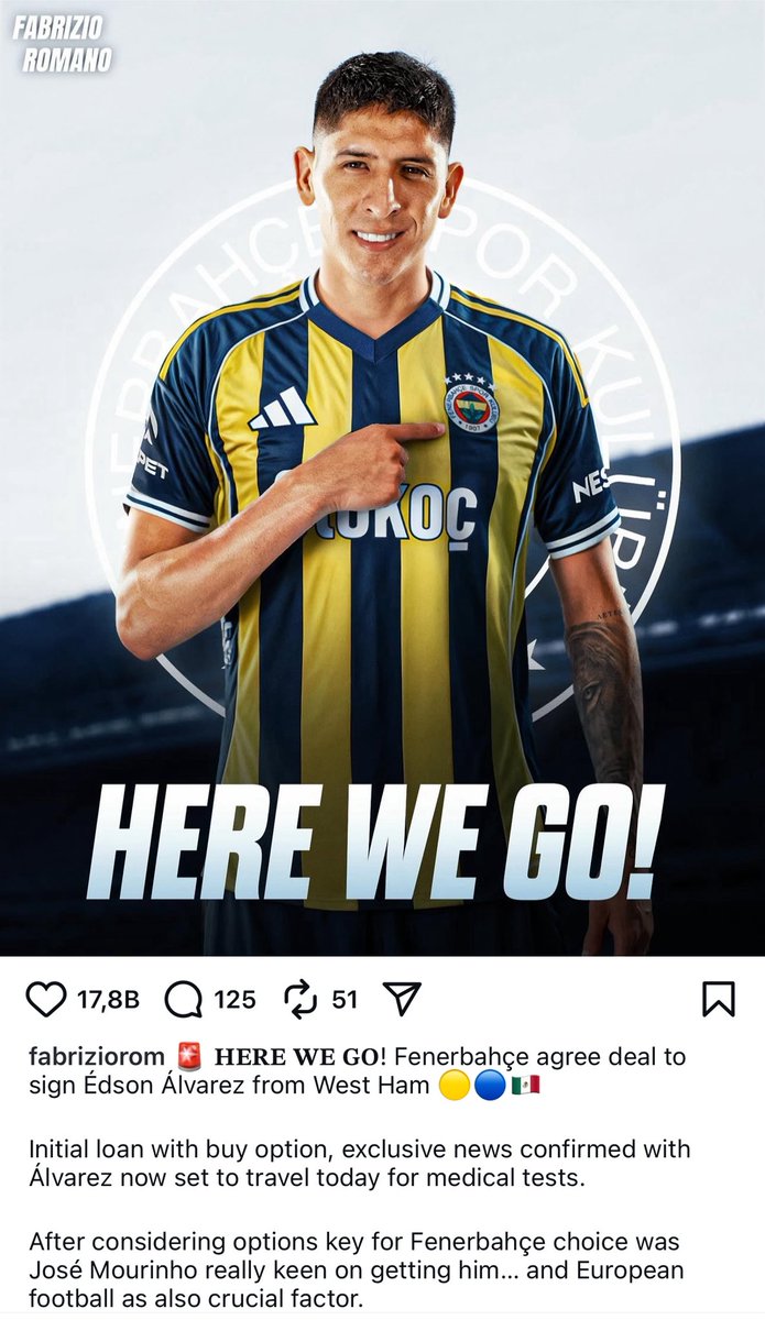 Genco Boran (@gencoborann) on Twitter photo Fenerbahçe, West Ham kulübü ile Edson Alvarez transferi konusunda anlaştı.
Oyuncu bugün İstanbul’a geliyor.
<a href="/FabrizioRomano/">Fabrizio Romano</a> Fenerbahçe, West Ham kulübü ile Edson Alvarez transferi konusunda anlaştı.
Oyuncu bugün İstanbul’a geliyor.
<a href="/FabrizioRomano/">Fabrizio Romano</a>