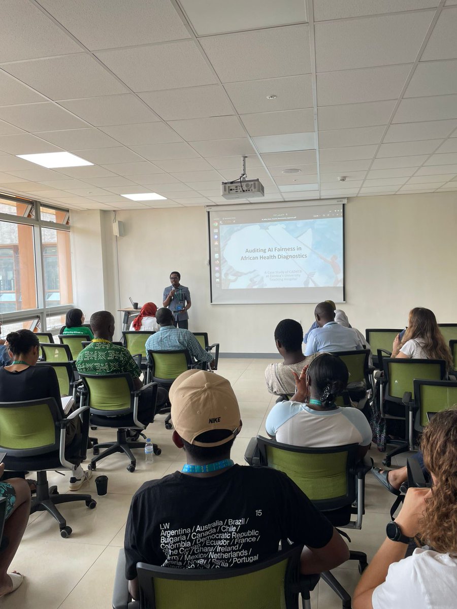 TrustAI_Indaba's tweet photo. Contributed talk by BILLY PETER MUNYENYEMBE on "Auditing AI Fairness in African Health Diagnostics"
Trust AI Workshop happening now at the @DeepIndaba  🇷🇼 🫶🏾🔥

#DLI2025 #AI #Fairness #Health #Africa #Trusthworthy

#Urunana – Hand in Hand for AI in Africa https://t.co/et9qLo1U5W
