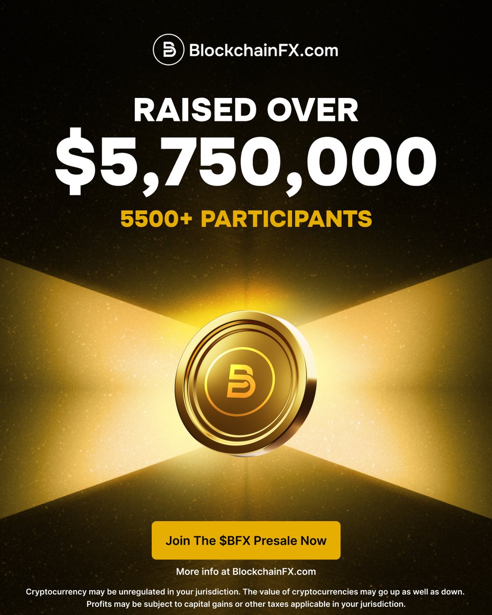 🚀 $5.75 million raised with 5500+ believers.

The $BFX presale is breaking records and gaining unstoppable momentum.

Be part of the future of multi-asset trading today.

It's still early, join now 👉 BlockchainFX.com

#BlockchainFX #BFX #Presale #Crypto