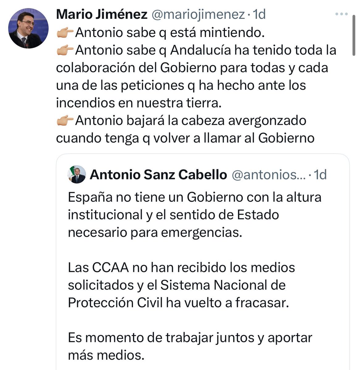 Mario sabe la #dejadez del Gobierno:

❌ Menos aviones por falta de Presupuestos.
❌ Ignoró al Tribunal de Cuentas sobre mala gestión.
❌ Sin mando central claro, las CCAA solas.
❌ Retraso en activar refuerzos europeos y del Ejército
❌ Sánchez aparece tarde con un pacto vacío.