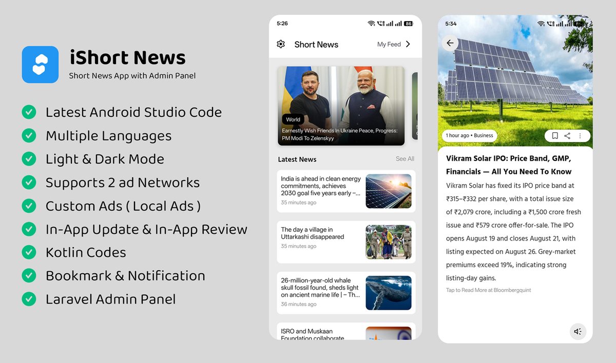 S2LOfficial's tweet photo. Want to launch your own short news app? iShort News template makes it super easy. Android app + admin panel included — customize and go live fast.

Get it now: https://t.co/55Bx5VfjUp

#InshortsClone #NewsApp #SnCreativeTech https://t.co/lPf1BLBRql