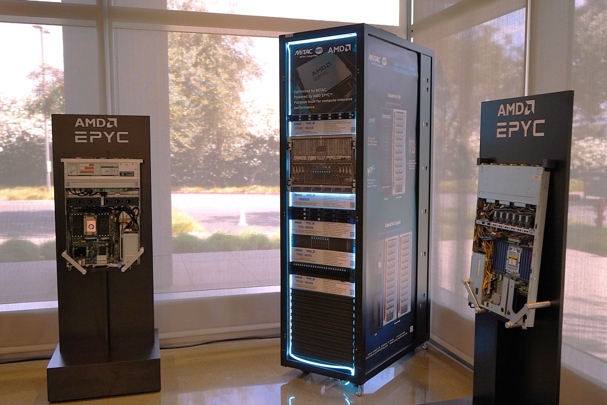 MiTACcomputing's tweet photo. 🚀 Exciting news! 
We are proud to deploy our latest @AMD -powered servers at AMD HQ in Santa Clara. 

Featuring the 6U 5-Node AM5 Cloud Server &amp; racks with  @AMDServer  9005, we’re pushing performance + efficiency for #AI, #cloud &amp; #enterprise workloads. 

#MiTAC #AMD #EPYC9005 https://t.co/xP5evqLjFx