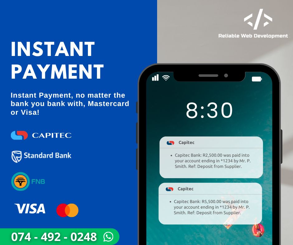 ReliableWebDev1's tweet image. Accept instant payments! 💳 We integrate secure payment gateways like PayFast, Visa, and Mastercard. Provide a seamless checkout experience. #PaymentGateway #OnlinePayments #Ecommerce #Fintech #ReliableWebDev1

Connect with us on WhatsApp: wa.me/27744920248
