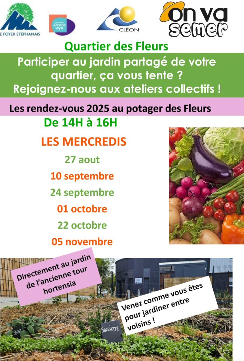 🥬🥦🍓Des jardins aux Fleurs à  Cléon.
Dans le cadre de la rénovation urbaine, <a href="/LFStephanais/">Le Foyer Stephanais</a>  a conçu et aménagé des jardins partagés. 
Depuis 2024, l'association On Va Semer anime ce projet.
Après des vacances bien méritées pour les jardiniers, l'activité reprend. <a href="/Groupe_VYV/">Groupe VYV</a>