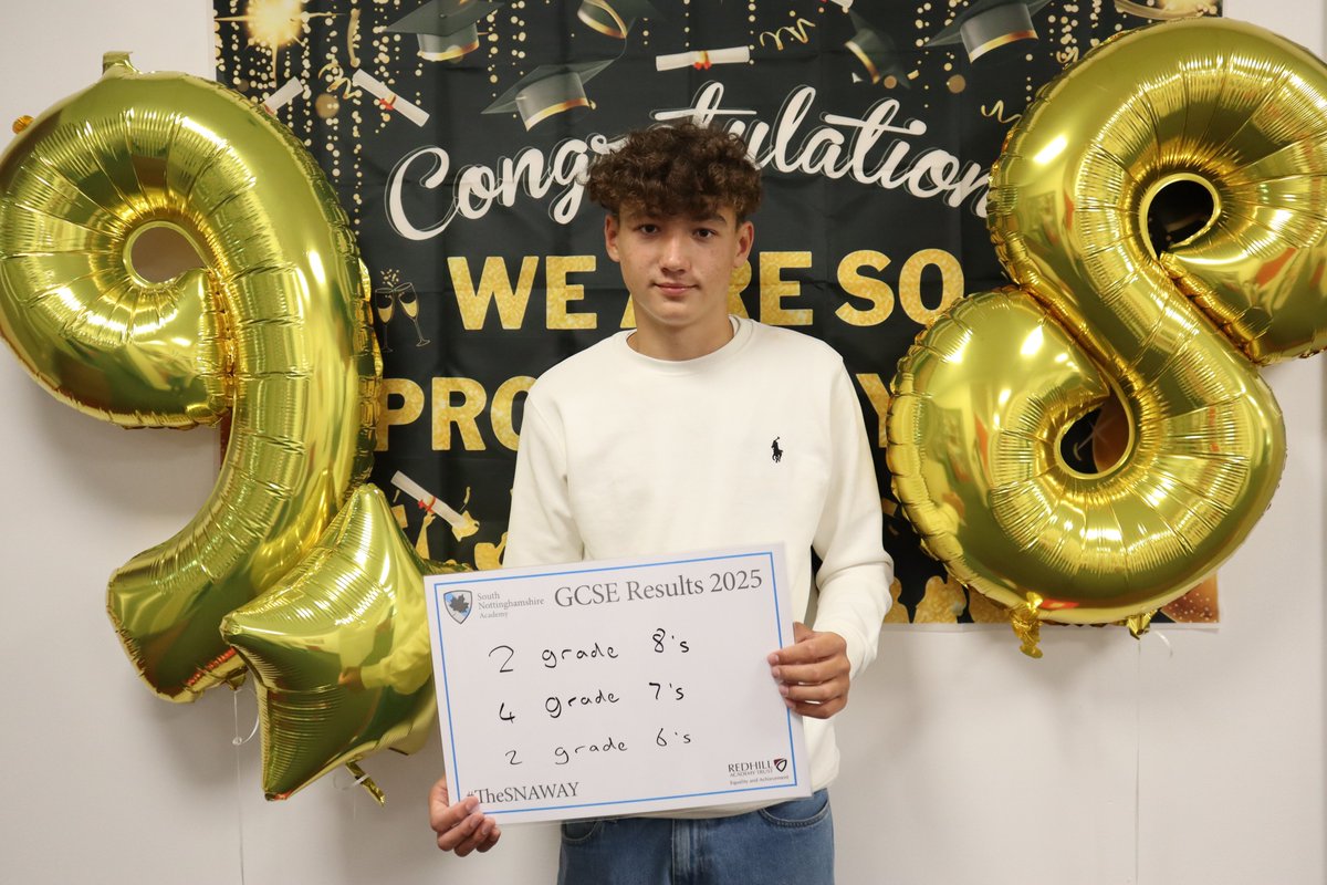 Well done to SNA's Isaac Jefferson who has secured grade 8's in Computer Science and Geography, together with grade 7's in Maths and Combined Science. He also gained grade 6's in English Literature and French. #TheSNAWay #RedhillResults