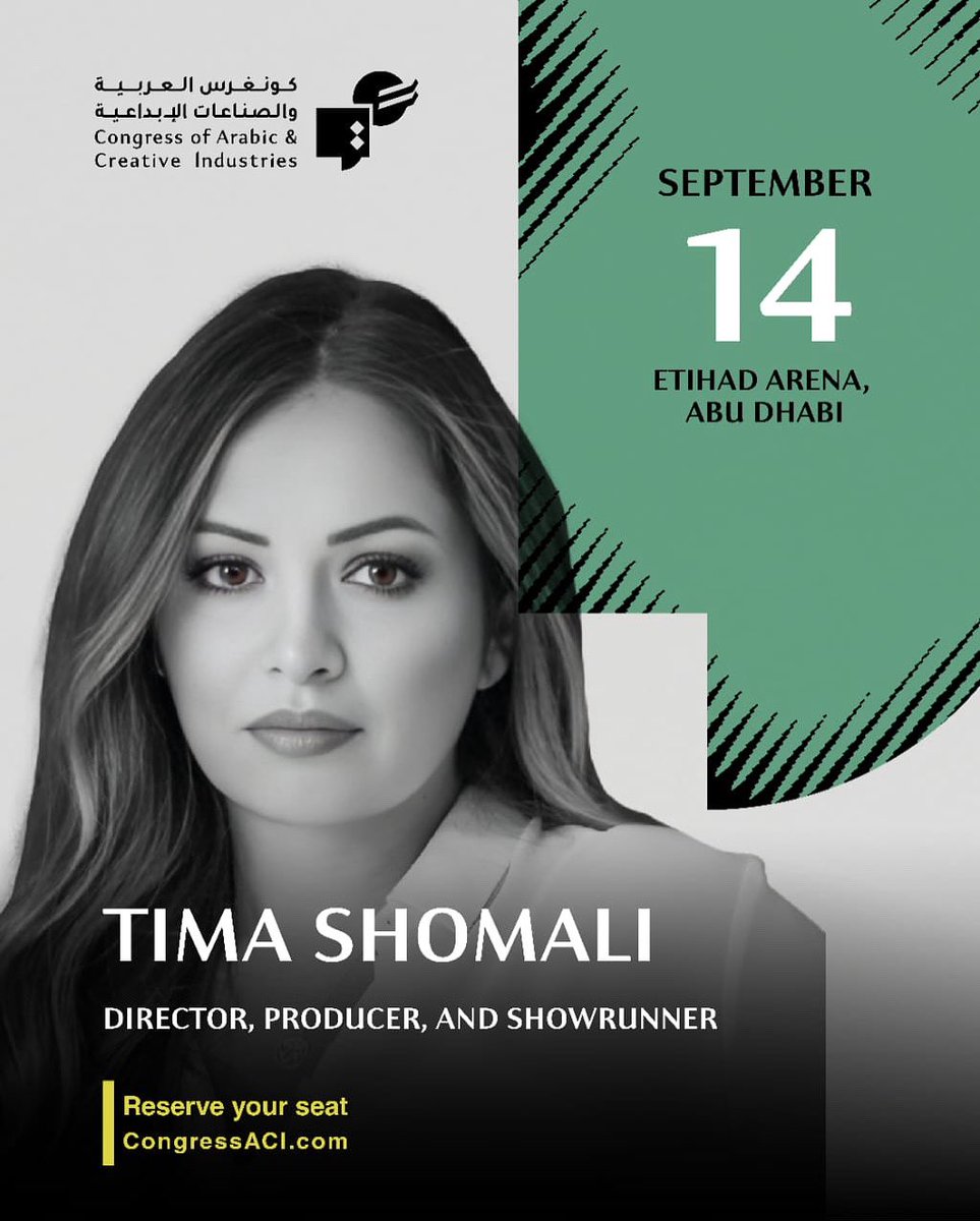 Championing bold Arab voices through film and storytelling.

Trailblazing director, producer and showrunner Tima Shomali joins leading female creators at the Congress of Arabic &amp; Creative Industries to share her journey in reshaping storytelling across TV, film, and digital