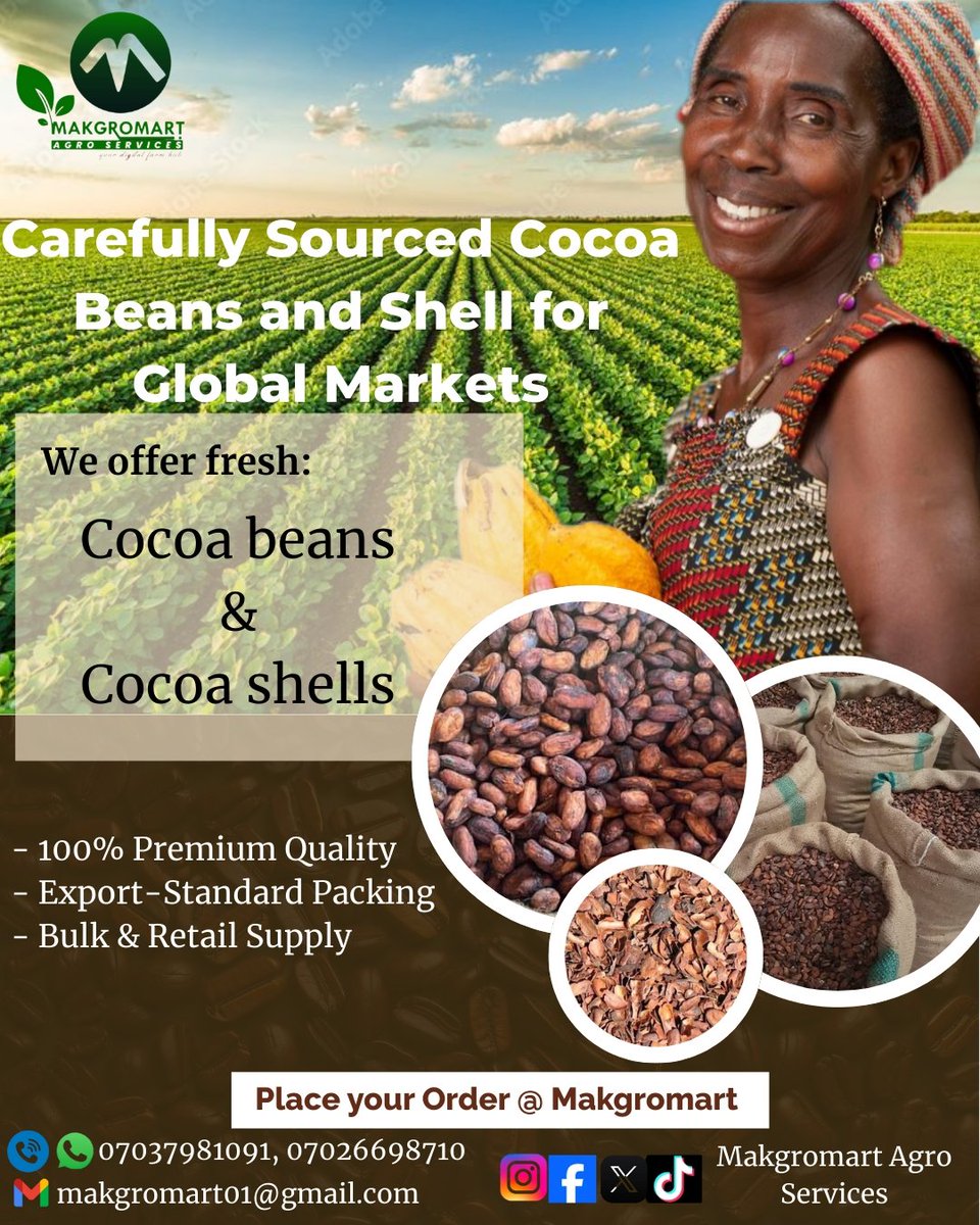 services91950's tweet image. High-quality cocoa beans and shell from Makgromart Agro Services! Fresh, dry, and carefully selected. Contact us for orders and inquiries! 07037981091 or 07026698710. #CocoaBeans #CocoaShell #MakgromartAgroServices
